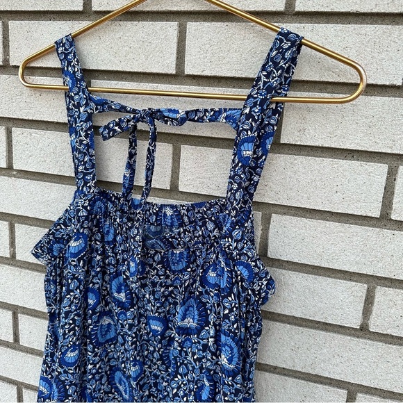 Old Navy Sleeveless Tie-Back Cutout Maxi Swing Dress Dark Sea Blue Print - Picture 12 of 14